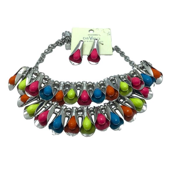 DaVinci Necklace Set Chunky Statement Necklace Playful Fun Style Color Dangle Ea - Picture 2 of 2